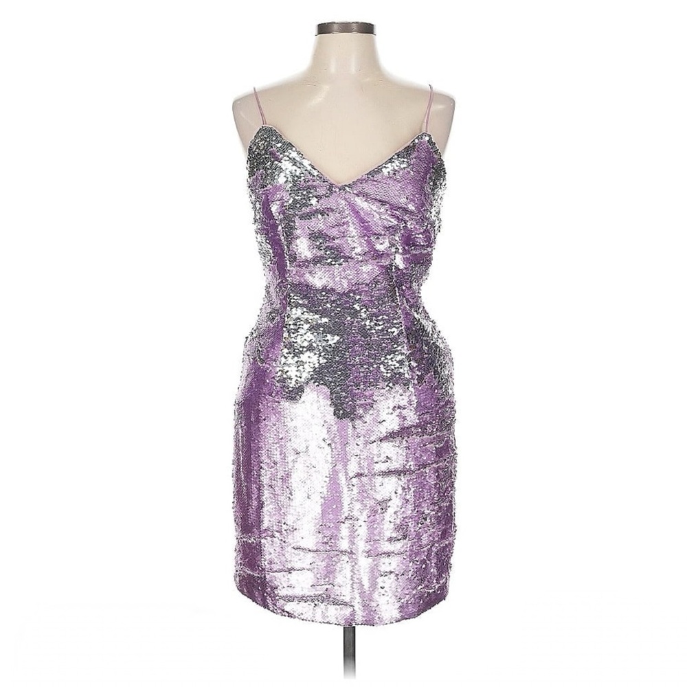 Aidan Mattox Lavender and Silver Sequin Mini Dress